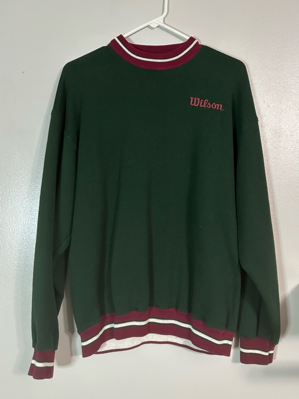 Vintage Wilson Green Crewneck Sweater with Burgundy and White Trim
